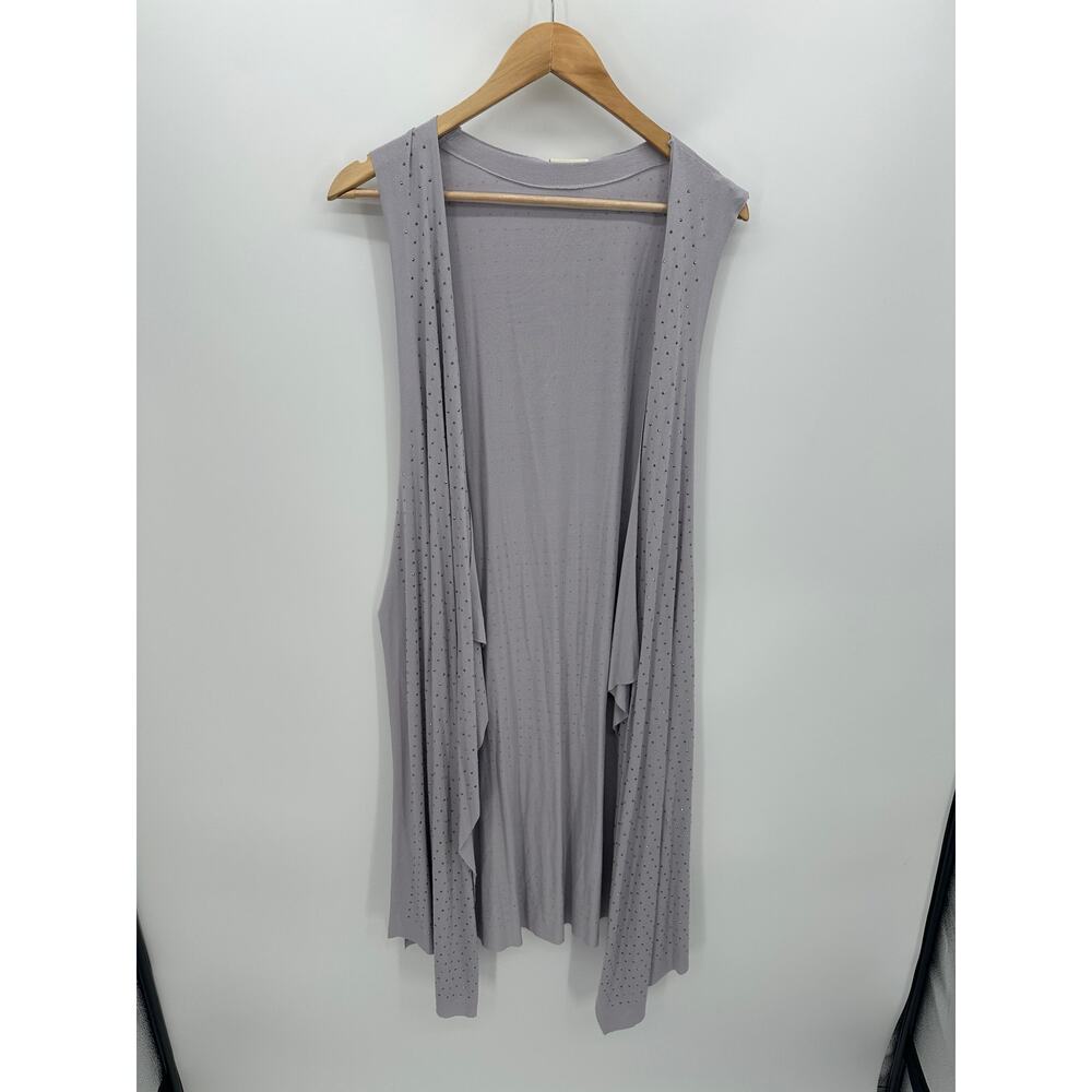 Vocal Open Front Sleeveless Cardigan Women M Lilac Purple Beaded Long Duster NWT